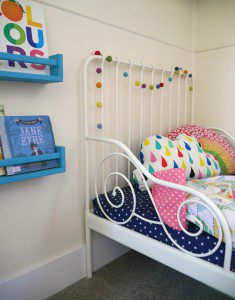 Colourful toddler room tour - bookshelves and IKEA Minnen bed