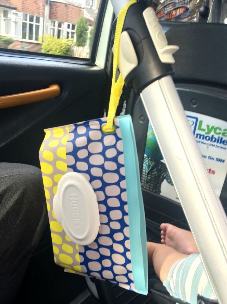Huggies wipes on the go in a taxi