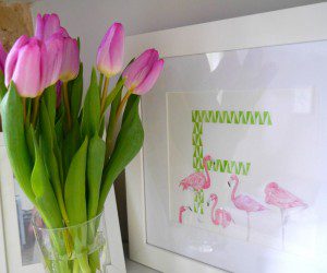 Purple tulips and f letter print
