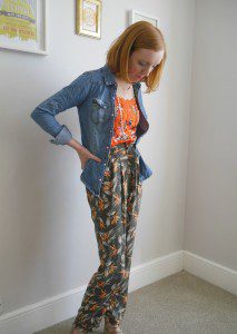 Patterned trousers and vest top