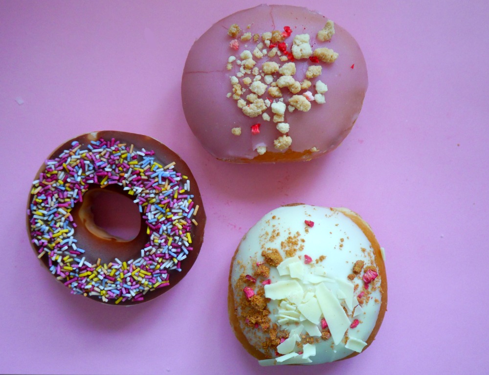 Doughnuts on a pink background