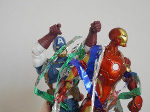 Captain America and Iron Man figures - plus tinsel