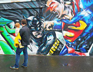 Superman and Batman wall mural graffiti in Margate