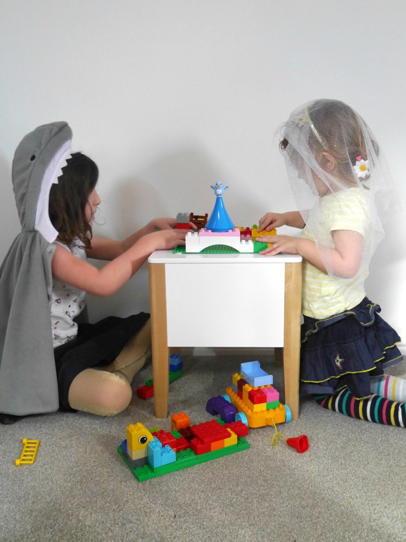 Playing with our portable Lego Duplo table from Great Little Trading Company