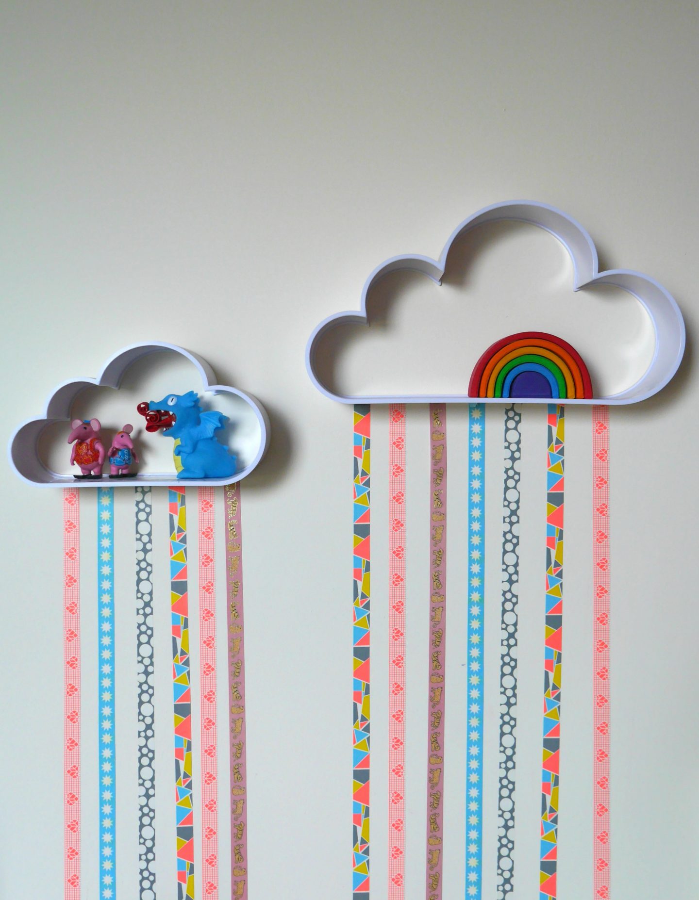 How to make rain cloud shelves with washi tape -a simple kid;s room DIY! #interiors #diy #kidsrooms #crafts 