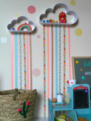 Washi tape rainbow wall shelves and wall stickers