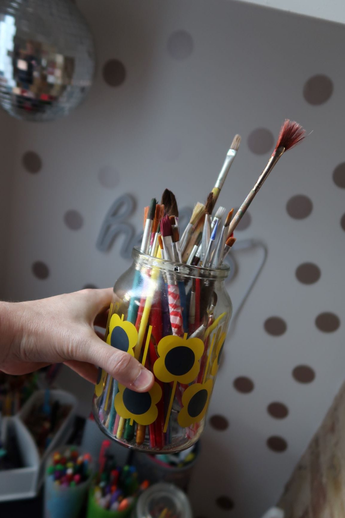 Art and Crafts area supplies - using a old coffee jar
